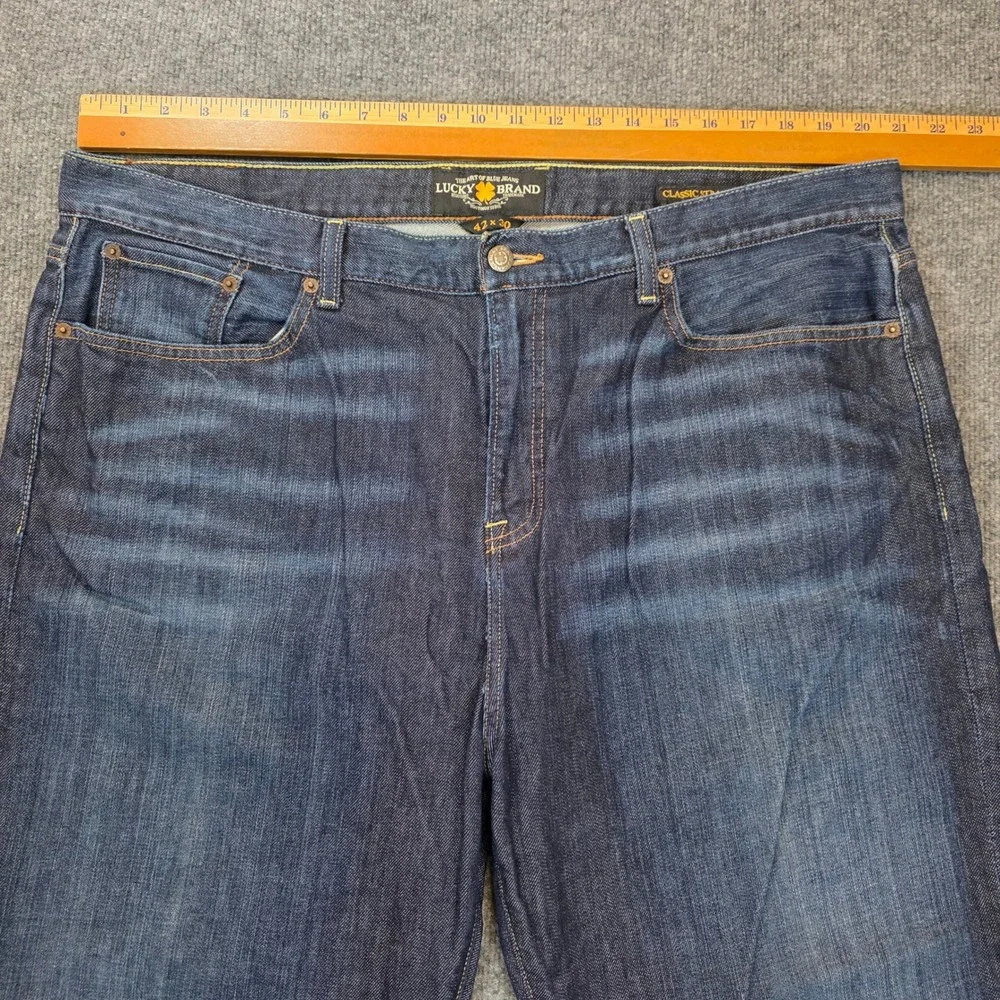 Lucky Brand Classic Straight Jeans Mens 42x30 Blue Denim Stretch Dark Wash